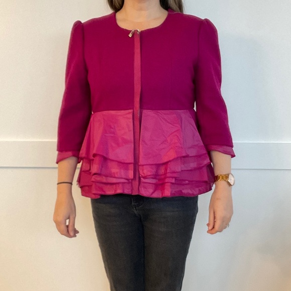 Burberry Peplum Wool Jacket Magenta Size Medium - Picture 9 of 14